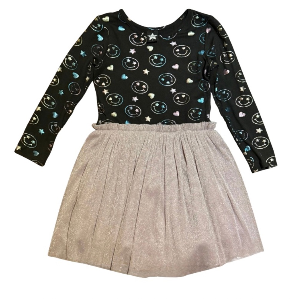 Pixie Lane Girls Be Happy Black Foil Smiley Tulle Dress size 6 LIKE NEW